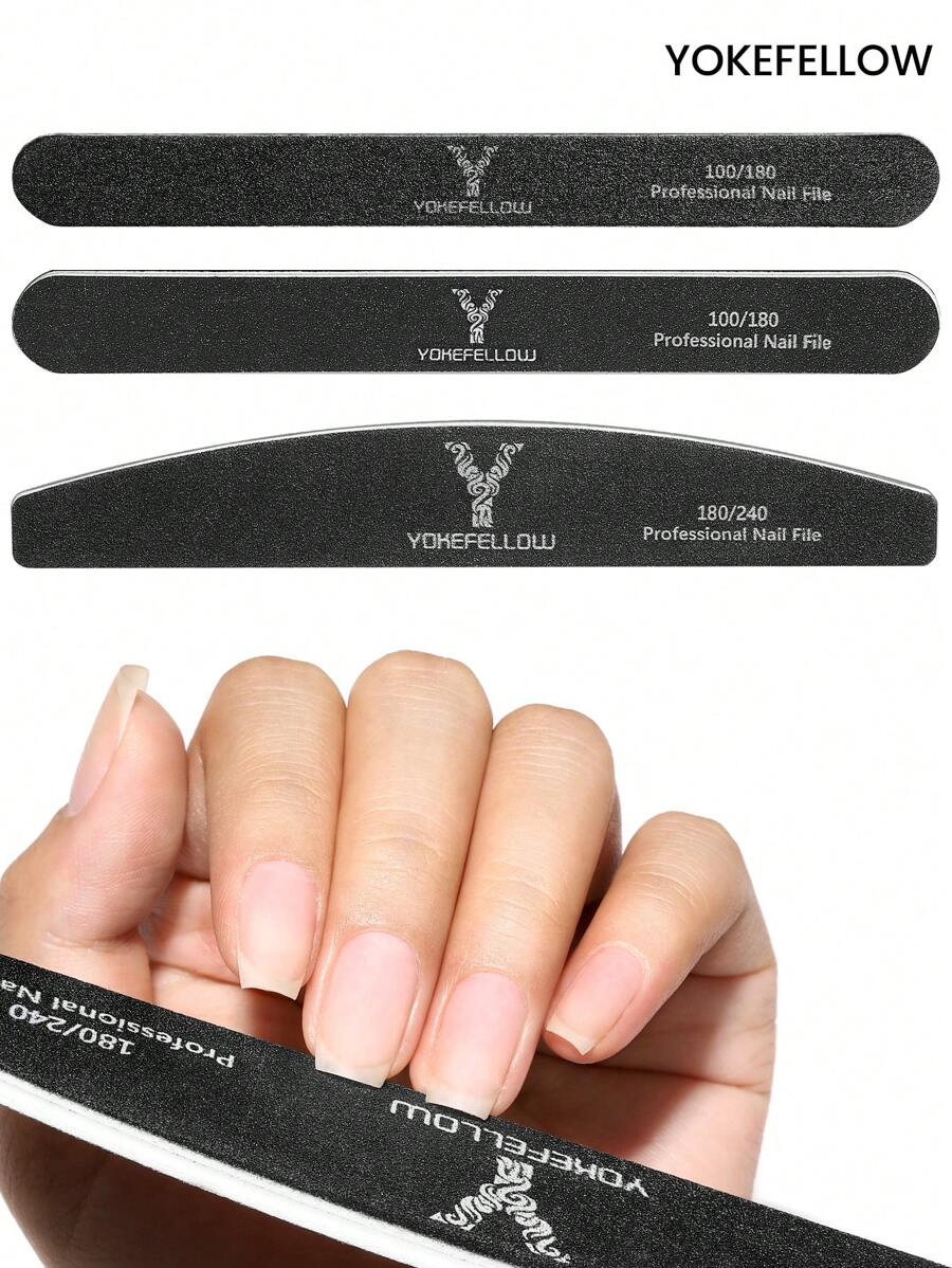YOKEFELLOW 10 limas de uñas de grano 100/180, 180/240, profesionales, reutilizables, color negro, herramienta de manicura adecuada tanto para uñas acrílicas como naturales, herramienta de manicura y pedicura para mujeres y niñas, salón de uso doméstico