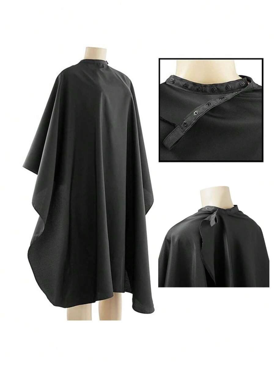 1pc Barber Cape - Professional Large Hair Cutting Cape With Snap Closure, Unisex Adults Black Haircut Cape; Salon Cape For Men, Water Resistant Hairdresser Styling Cape, Hair Stylist Gown,Hair Tools,Hair Products And Accessories For Barber Salon Beauty Travel Essentials
