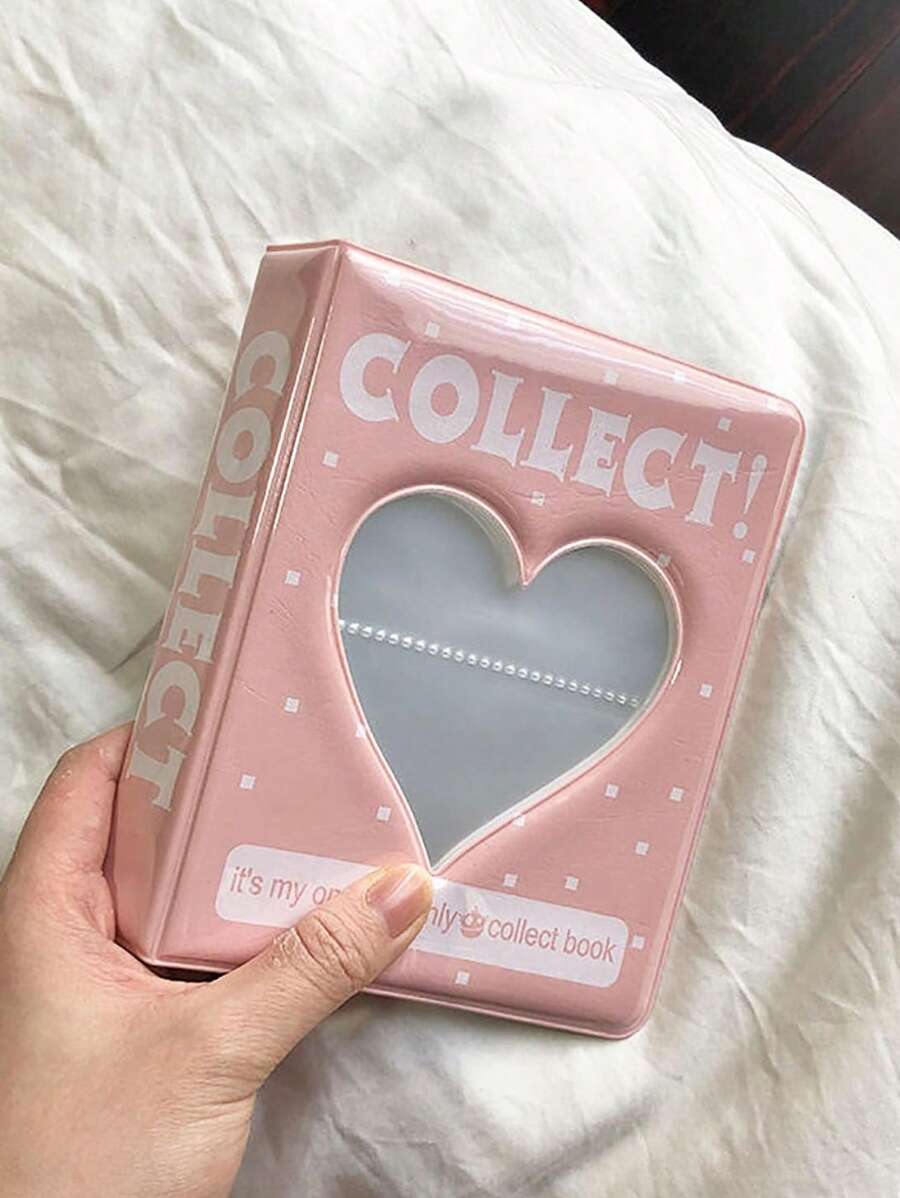 1 Piece Of 64 Pocket Mini Photo Album Cartoon Photo Album, Suitable For Kpop Card Collection, Heart-Shaped Incision Display, Plastic Material, Rectangular Card Storage Book