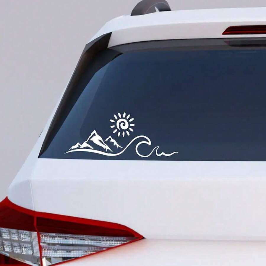1 Pc Mountain Sun Wave Car Window Decal - Nature Lover's Outdoor Adventure Style Vinyl Sticker For Car Truck SUV