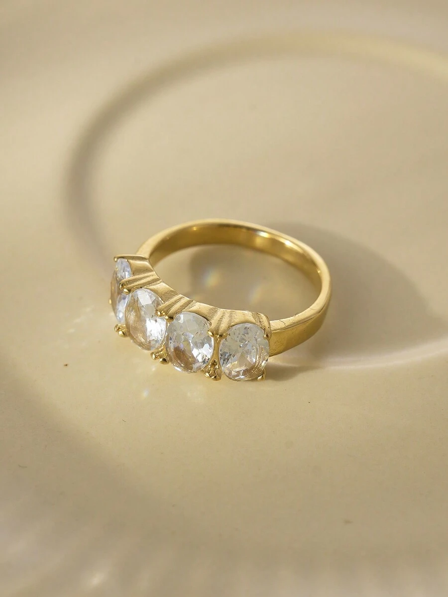 4 pièces Bagues zirconium ovales de style rétro vintage en acier inoxydable. Convient pour le port quotidien des femmes, le Nouvel An, la Saint-Valentin, les cadeaux de vacances de style occidental, les bijoux pour amis, les fêtes, les voyages, les mamans, la Fête des Mères, les cadeaux