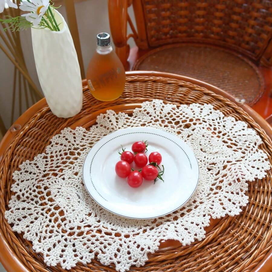 Rendas Trançadas Individuais, Jogos Americanos de Crochê Feitos à Mão, Toalha de Mesa de Renda Vazada, Toalha de Mesa Oval, Porta-copos de Renda Floral Vintage para Decoração da Sala de Estar, Mesa de Centro, Decoração Doméstica a Prova de Poeira, Melhores Presentes