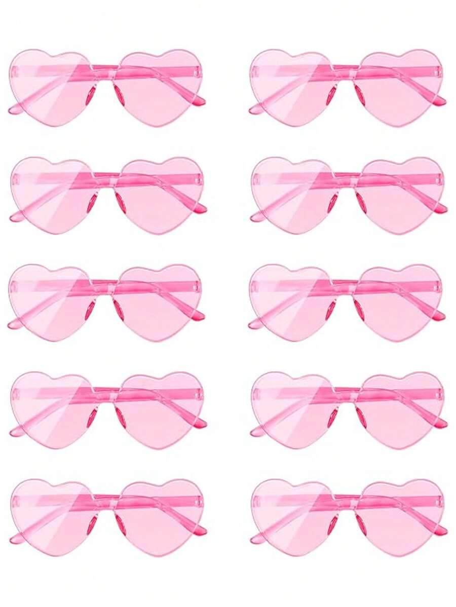 10pcs-Heart Shaped Glasses, Valentine's Day Rimless Heart Shaped Glasses Candy Colored Heart Shaped Glasses For Women Men Party Favors Heart Shaped Glasses For Valentine's Day Party, Wedding, Bachelorette Party, Birthday Party