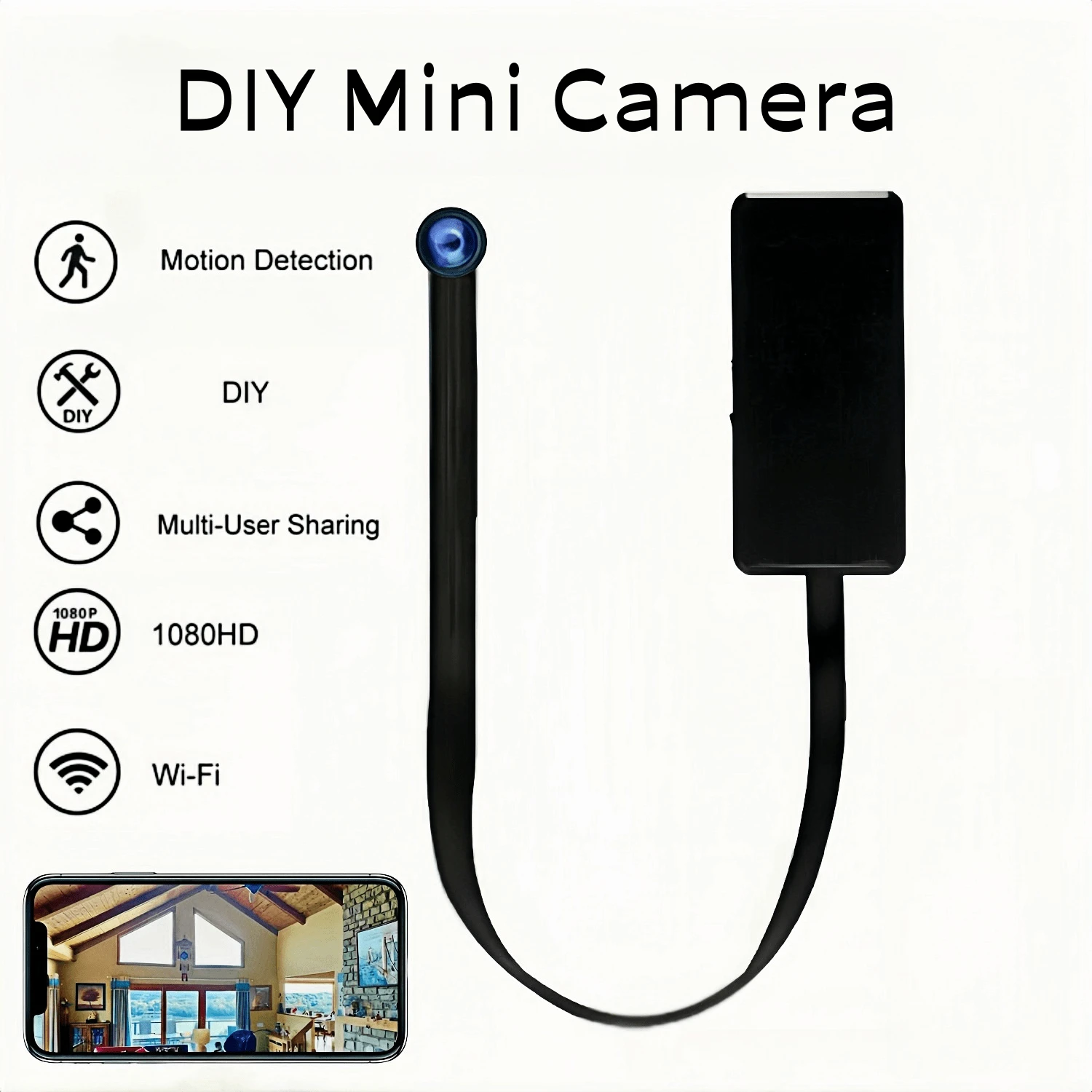 Mini telecamera HD 1080P Video fai da te Telecamera Micro telecamera wireless Grandangolo da 120 gradi Intelligente, sincronizzazione video in tempo reale con telefono cellulare, connessione WIFI