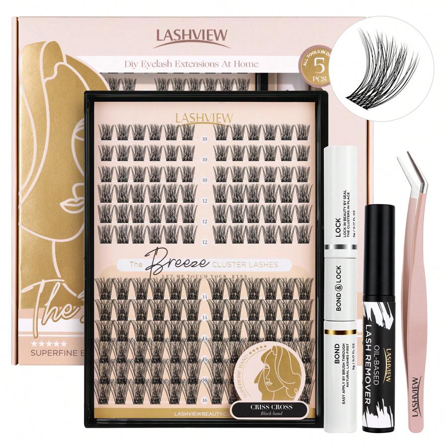 144 piezas Kit de extensión de pestañas LASHVIEW DIY, extensiones de pestañas en racimo de estilo volumen, kit de pestañas individuales, pestañas individuales con pegamento y pinzas (703)