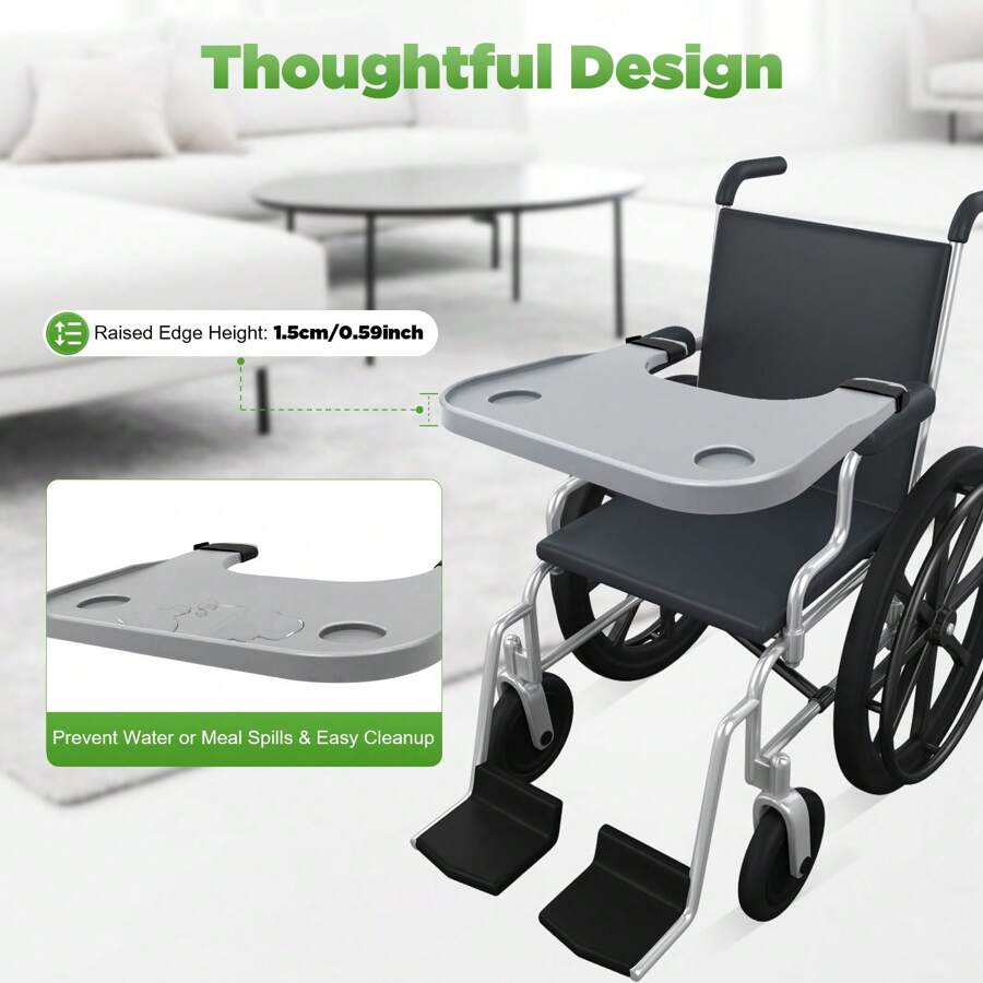 Bandeja portátil para silla de ruedas ABS Bandeja portátil para regazo + portavasos