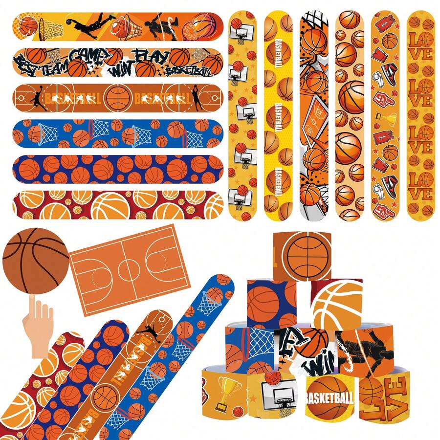 36 Peças Lembrancinhas de Festa de Basquete, Pulseiras de Batida para Troca de Presentes, Decorações e Suprimentos para Festa de Aniversário de Basquete