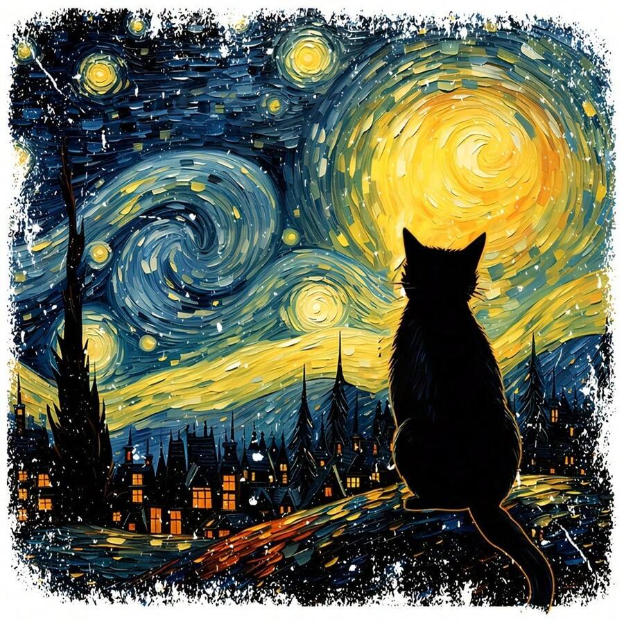 1pc/ 2pcs/3pcs Starry Night Cat Heat Transfer Printing Patch, Mixed Color Vinyl Animal Printing Patch, Suitable For DIY Fashion, Perfect Gift For Cat Enthusiasts, Compatible With Shirts, Jeans, Bags, Cat Clothes
