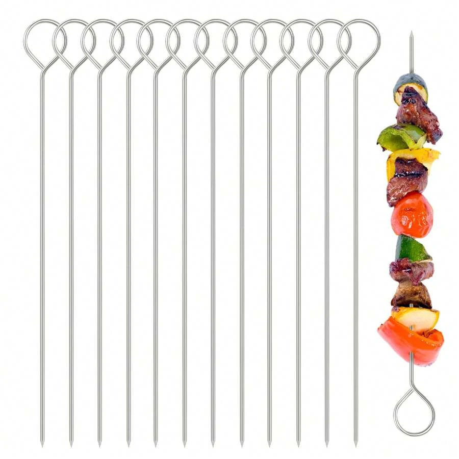12PCS BBQ Barbeque Skewers Needle 20cm Utensil Fork Iron Outdoor Camping