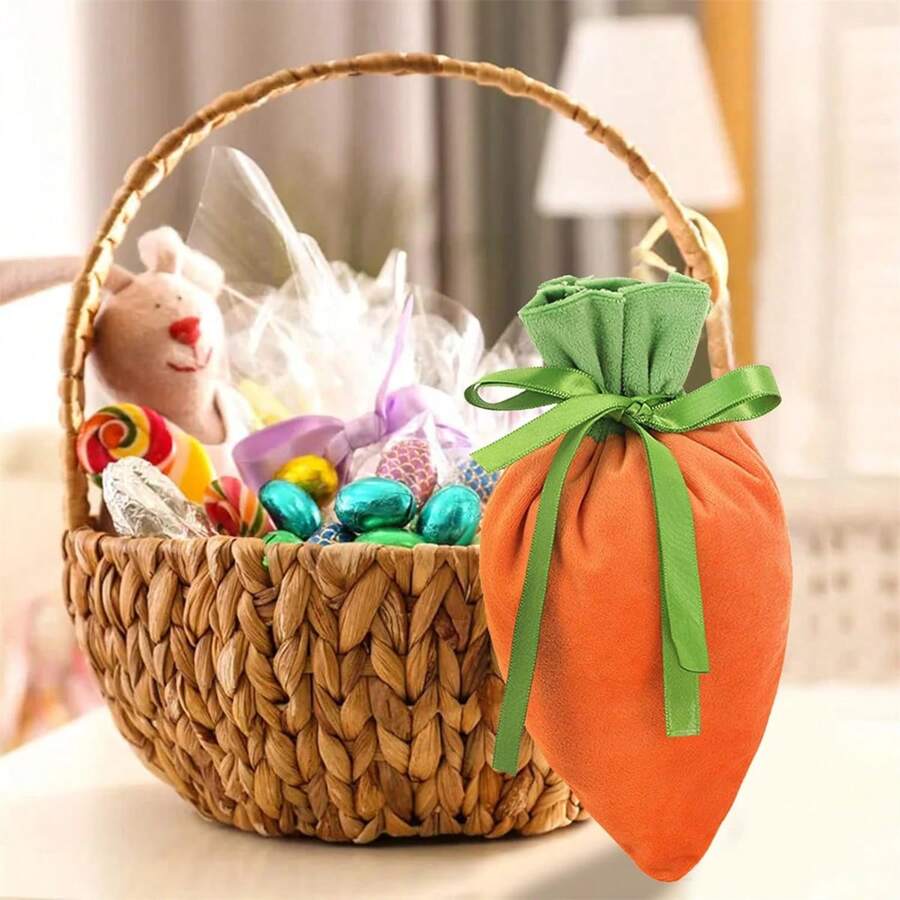 Easter Carrot Drawstring Bag, Carrot Shaped Candy Bag For Storing Holiday Gifts And Candies, Easter Decoration 12 X 20 Cm (Carrots)