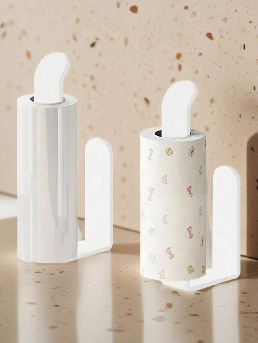 1 pieza Portarrollos de papel higiénico montado en la pared de color blanco, estante para toallas de baño, accesorios de baño sin taladro