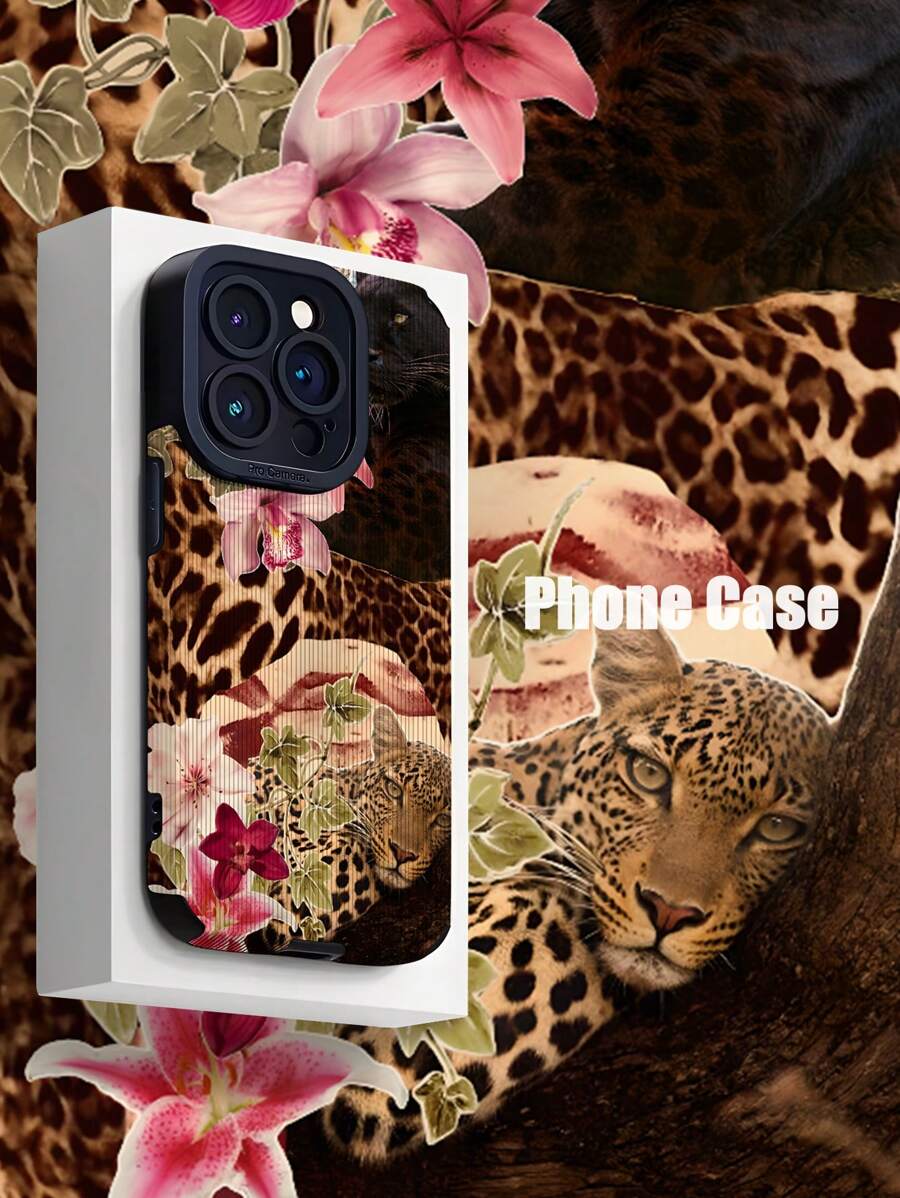 1 szt. Vintage Leopard Flower Design Pionowy pasek ze sztucznej skóry, odporny na wstrząsy miękki futerał na telefon, kompatybilny z iPhone'em i 15/15 Plus/15 Pro/15 Pro Max