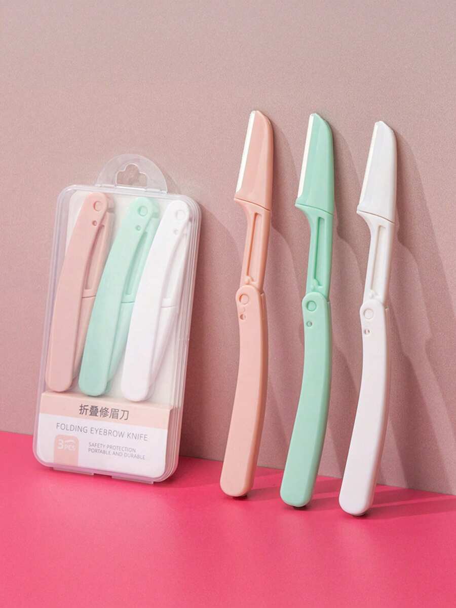 3pcs Folding Eyebrow Razor Face Razor For Women And Men, Eyebrow Hair Trimmer And Shaver Eyebrow Scissors With Comb, Safe And Newbie Friendly,Facial Hair Removal For Women Sensitive Skin