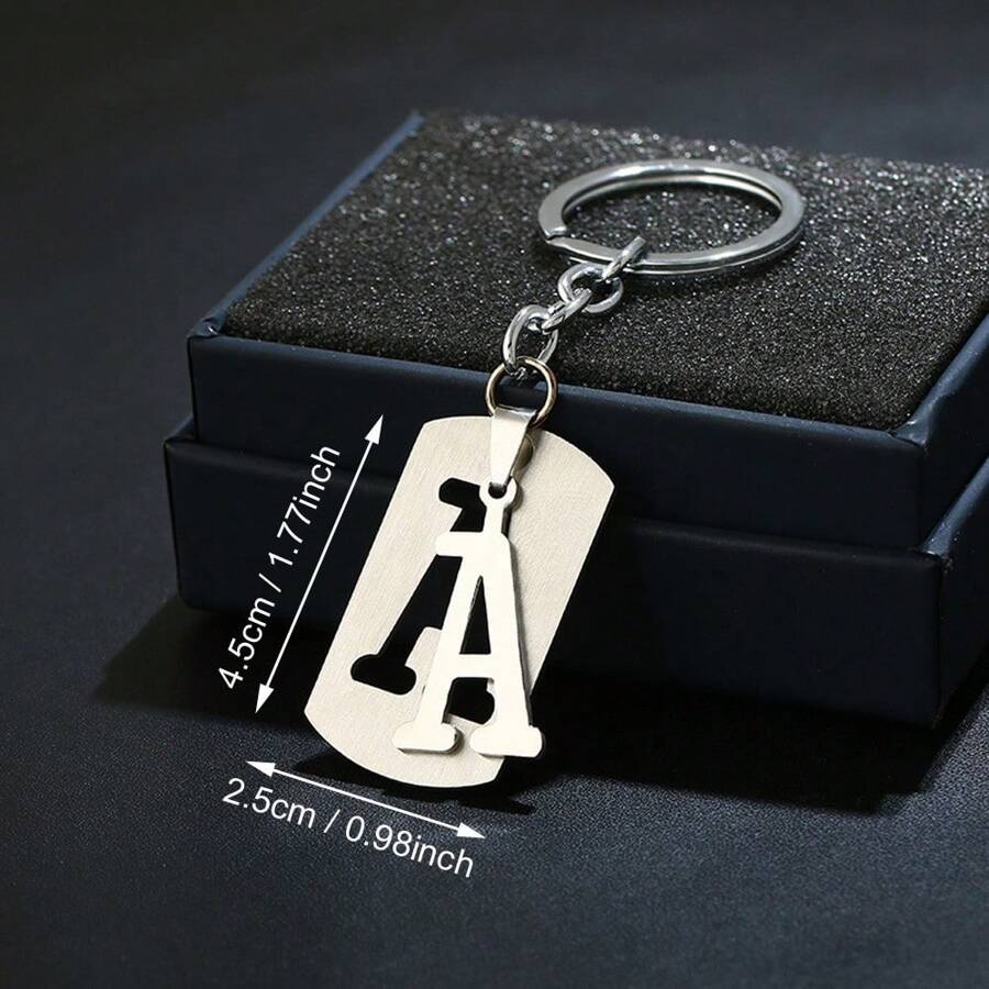 1 pièce Porte-clés Initiale A-Z 26, étiquette de clé en acier inoxydable, anneau porte-clés, pendentif de sac, cadeau de style unisexe Punk & Hip-Hop pour la Saint-Valentin