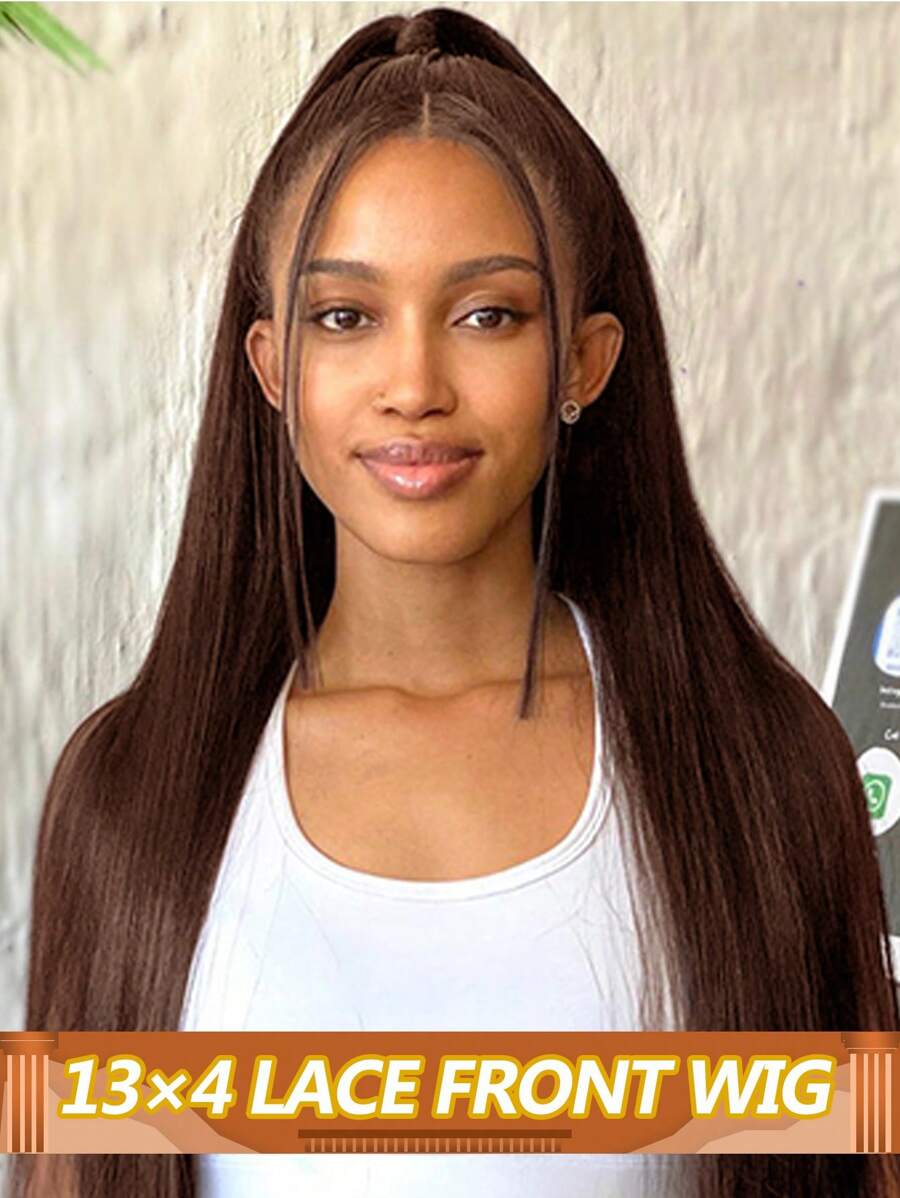 Brown Straight Lace Front Wigs 13x4 Human Hair Wigs Transparent Lace Frontal Wig Pre Plucked Remy Brazilian Human Hair Wigs 150% Density