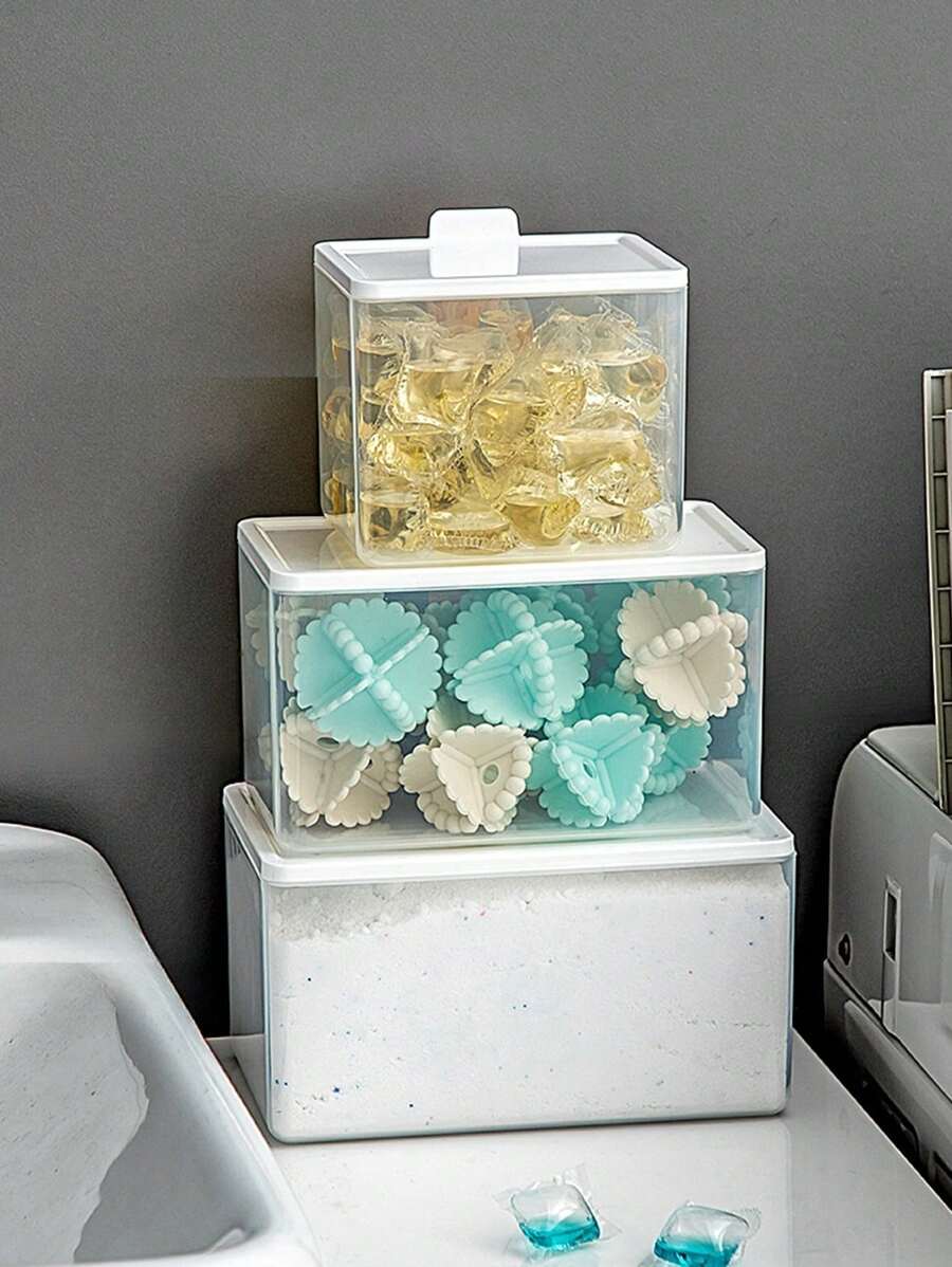 1pc Multipurpose Storage Box With Cover, Dustproof And Moistureproof For Household Use, Stackable For Student Dorm, Stores Dishwashing Powder, Fragrant Beads