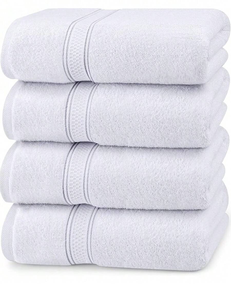 4 Packs Premium Bath Towels Set, 27 By 54 Inches, 100% Ring Spun Cotton 600GSM, Lightweight And Highly Absorbent Quick Drying Towels, Perfect For Daily Use, GreySummer,Holiday Home Bathroom Decor