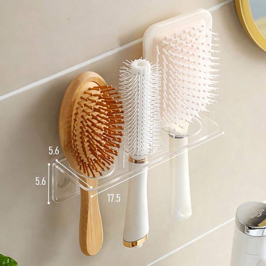 1pc Transparent Plastic Bathroom Storage Rack, Wall-Mountable Acrylic Hairbrush Holder | Dressing Table Storage Rack Without Drilling | Place Combs, Toiletries | 1 Transparent Design | No Electricity Required