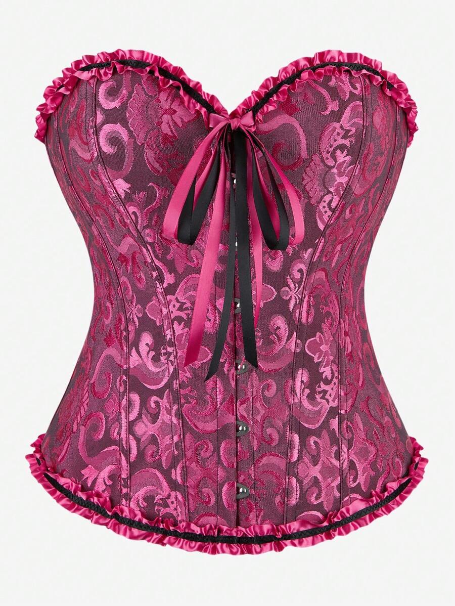 Klassiek vintage overbust bustier korset, strapless body met sweet shapewear en ruches, geschikt voor maskerade, Halloween
