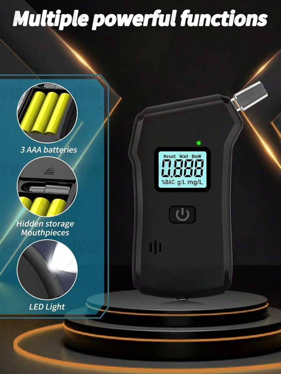 GREENWON Alkoholtester, aufgerüsteter tragbarer professioneller Atemalkoholtester mit hoher Genauigkeit mit LCD Digitalanzeige, persönlicher Atemalkoholtester für den Heimgebrauch mit 5 Mundstücken