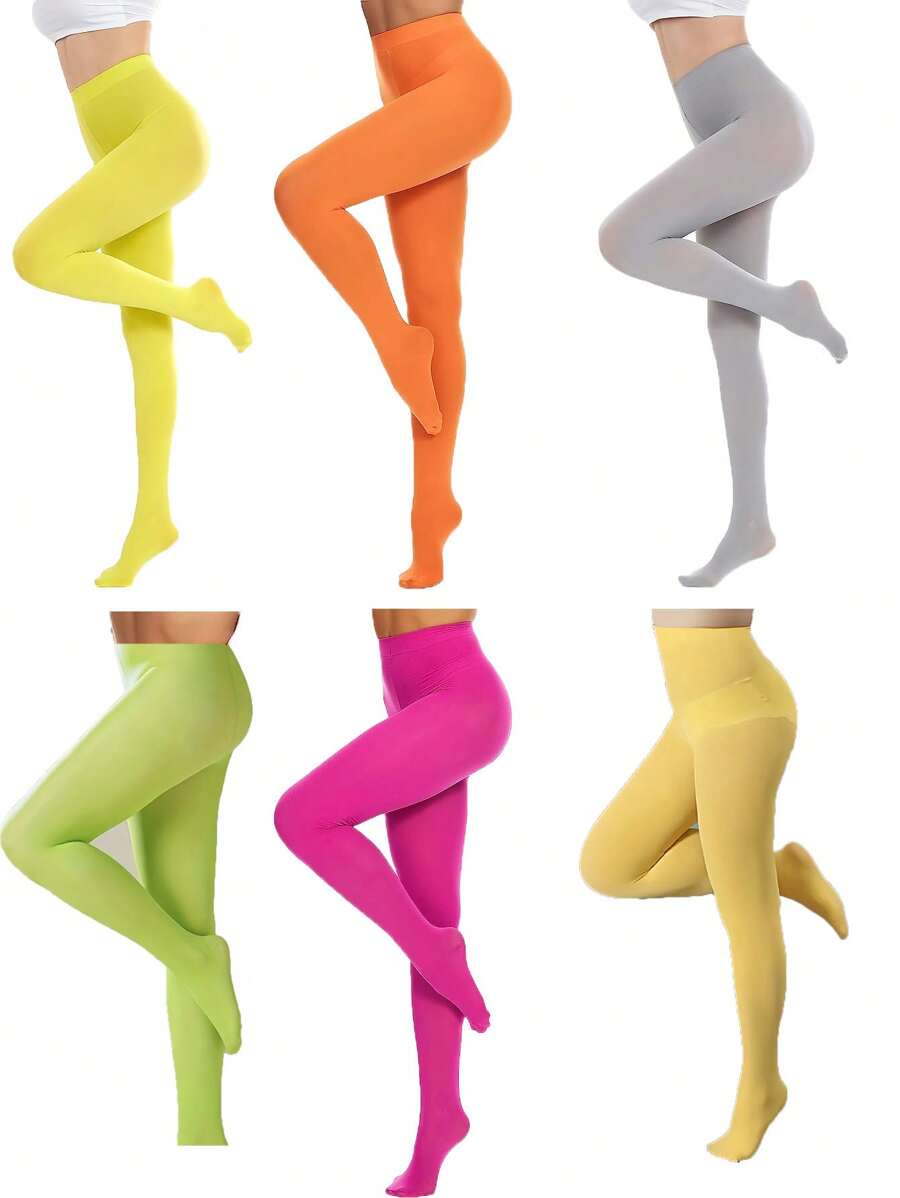 1 par de medias opacas de mujer de estilo de moda de terciopelo, calzas multicolores