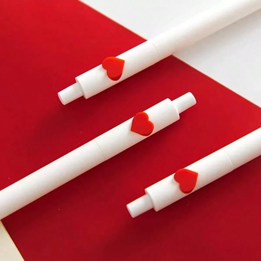10 pièces/set Stylos décoratifs neutres au design romantique en forme de cœur - encre noire - design à la mode - écriture fluide - convient aux étudiants et au bureau - cadeau de la Saint-Valentin - bon rapport qualité-prix - indispensable pour les étudiants, polyvalent pour le bureau et les études
