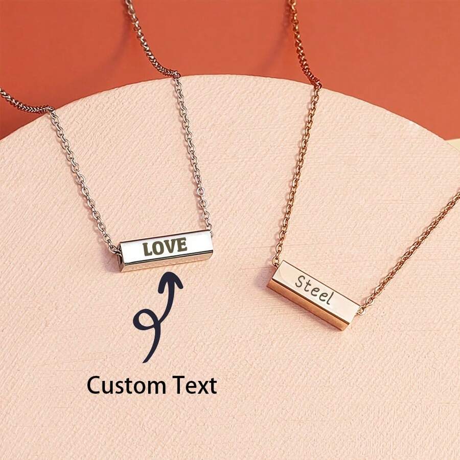 1 pièce Collier personnalisé tube creux, en acier inoxydable, longueur de chaîne 17,7 pouces + 1,97 pouces, peut être gravé, boîte gratuite
