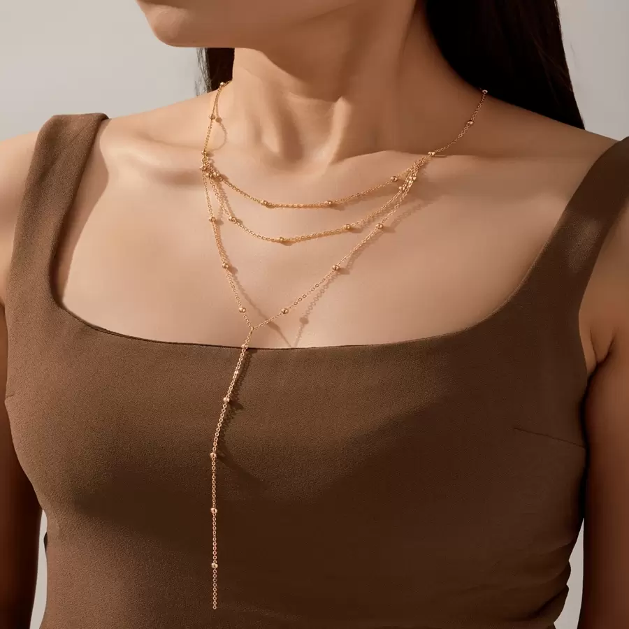 Fashionable Minimalist Y-Shape Necklace, Versatile Elegant Tassel & Pearl Multi-Layer Choker Style Necklace