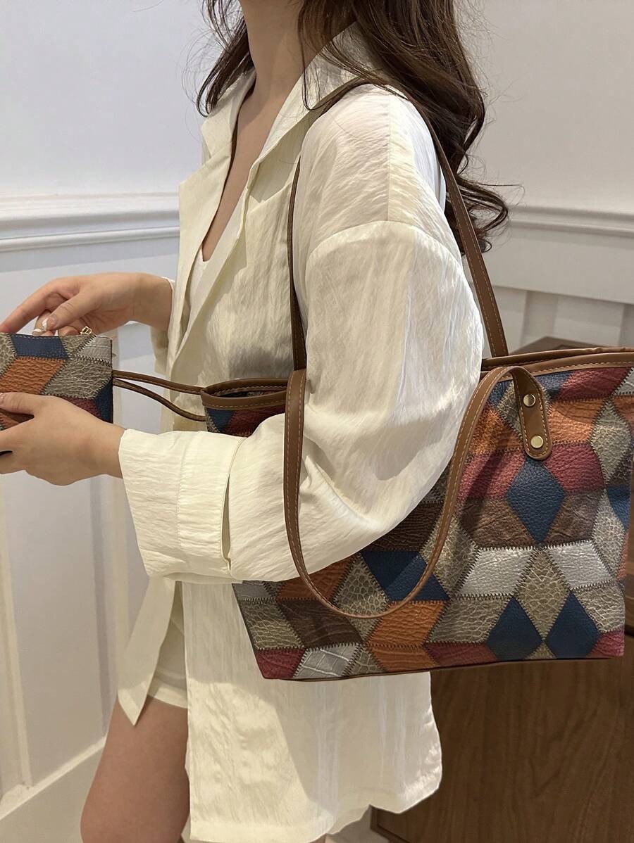 A Classic Patterned Women's Handbag, Large Capacity Shoulder Bag, Fashionable Work Bag, With A Small Coin Purse