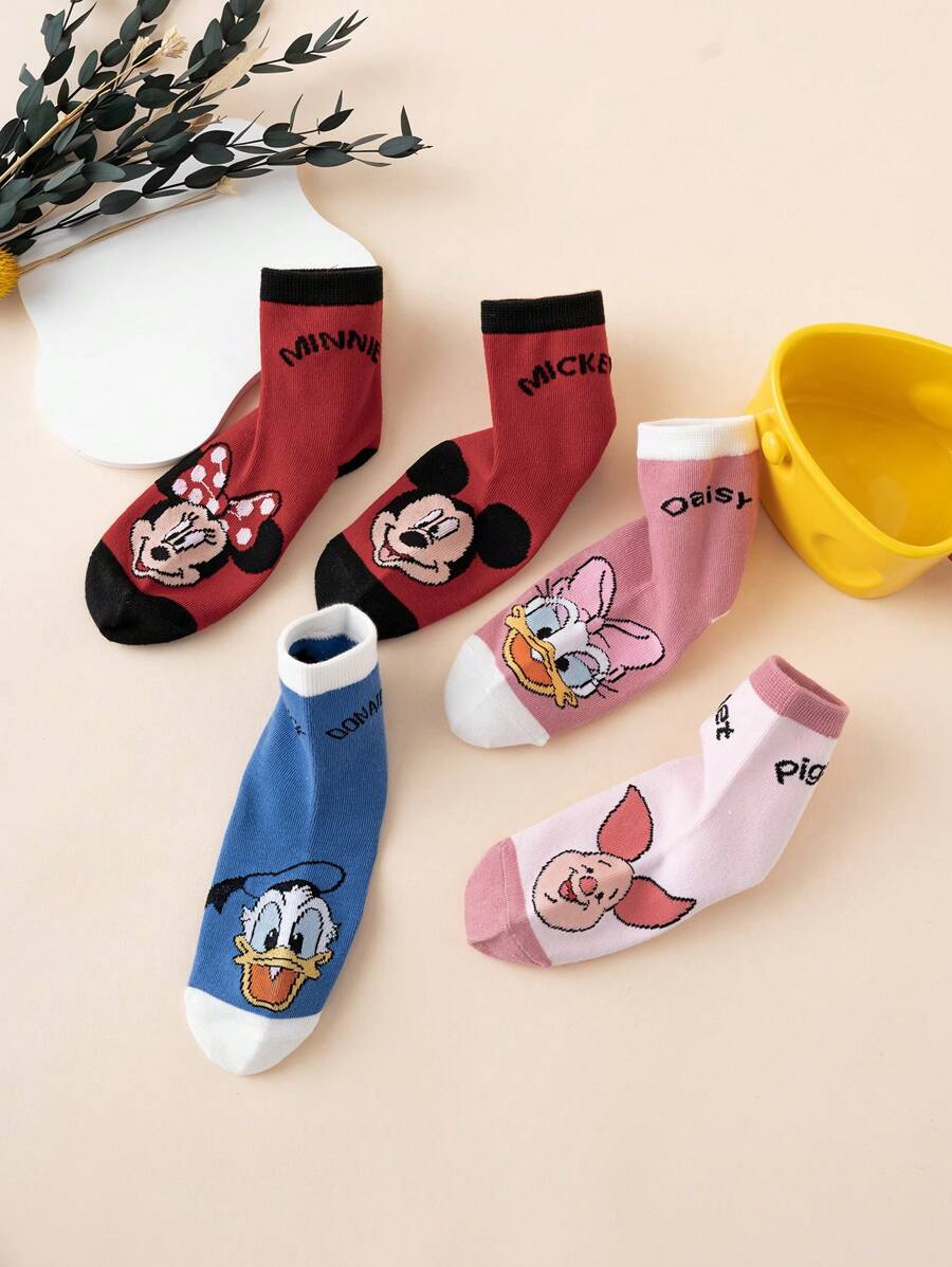 5 Pairs Children's Colorful Patterned Cartoon Character Mid-Calf Socks, Comfortable Breathable , Suitable For All Seasons, European & American Sizes, Rich Colors For Daily Wear, Premium Fabric, Non-Sweating