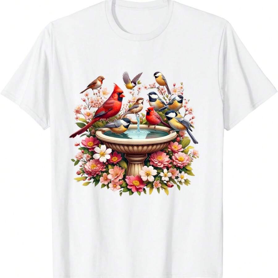 Cardinal & Chickadee Birds Spring Flowers T-Shirt