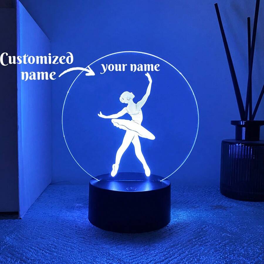 1pc Personalizado 3D Bailarina Luz Noturna Lâmpada Com Nome Personalizado, Amante Da Dança Do Balé Presente Comemorativo, Iluminação Decorativa Atmosfera