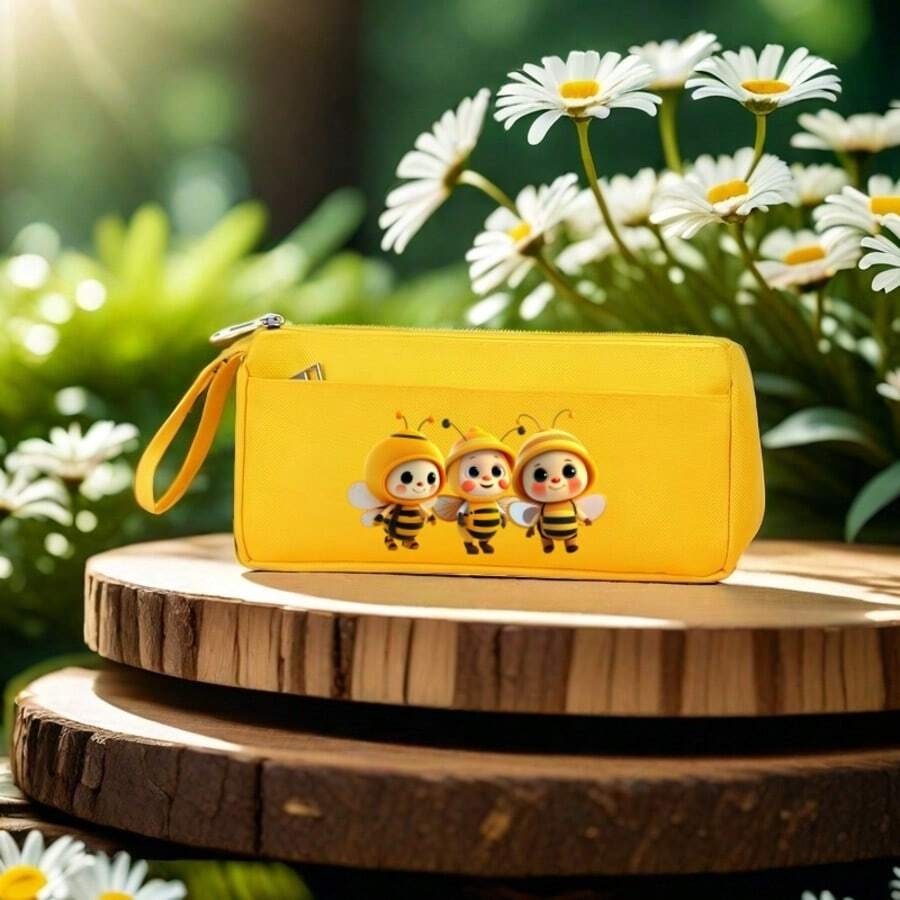 Cute Bees Pencil Case, Small Storage Bag- Perfect For Students, Office, Travel, Cosmetics & Stationery Accessories