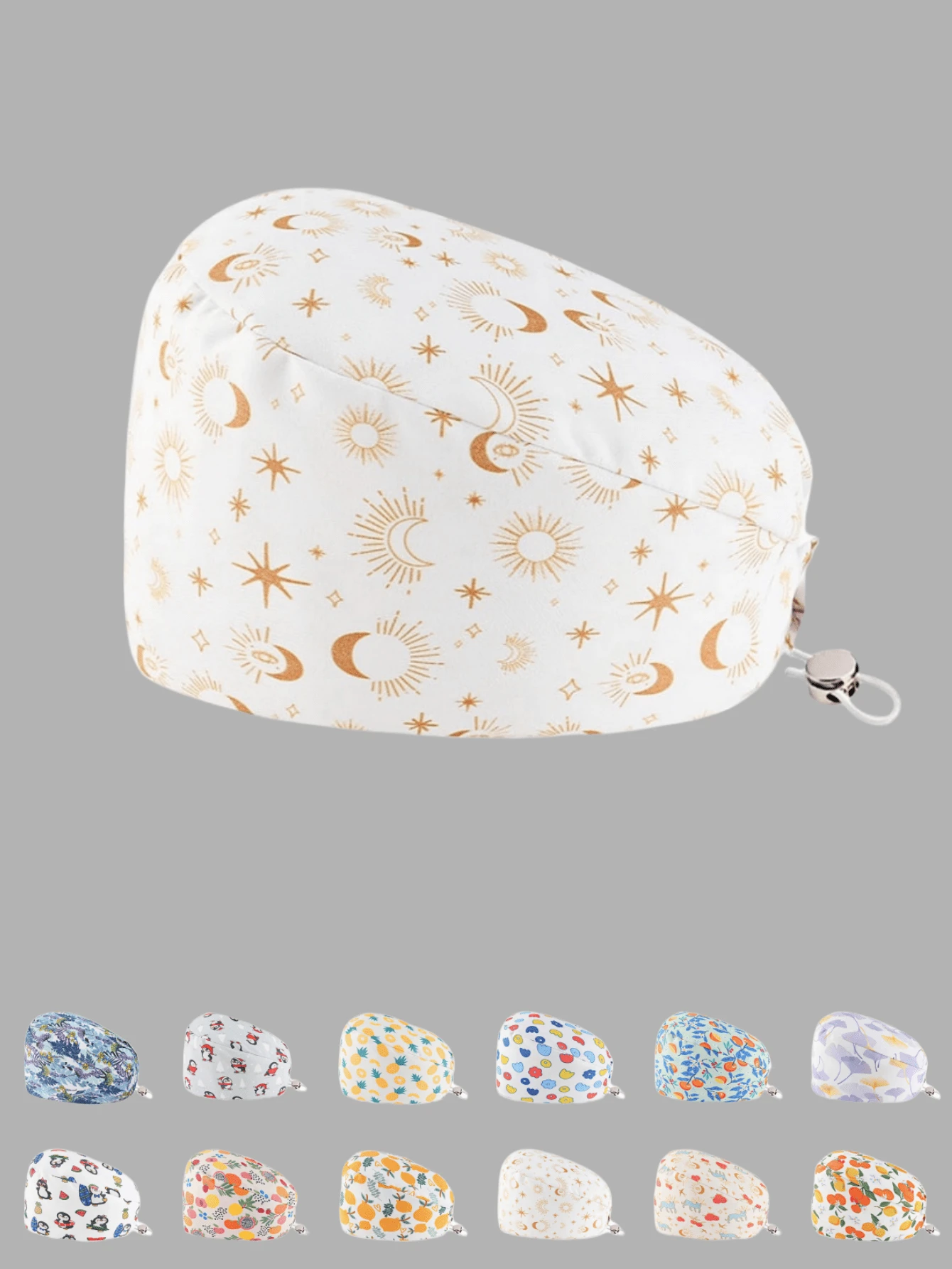 1 pieza Visera de sol de mujer de poliéster con estampado de frutas, flores y animales, ajustable, adecuada para médicos, enfermeras, amas de casa y talla grande, práctica para ser antibacteriana y antipolvo, apta para todo el año
