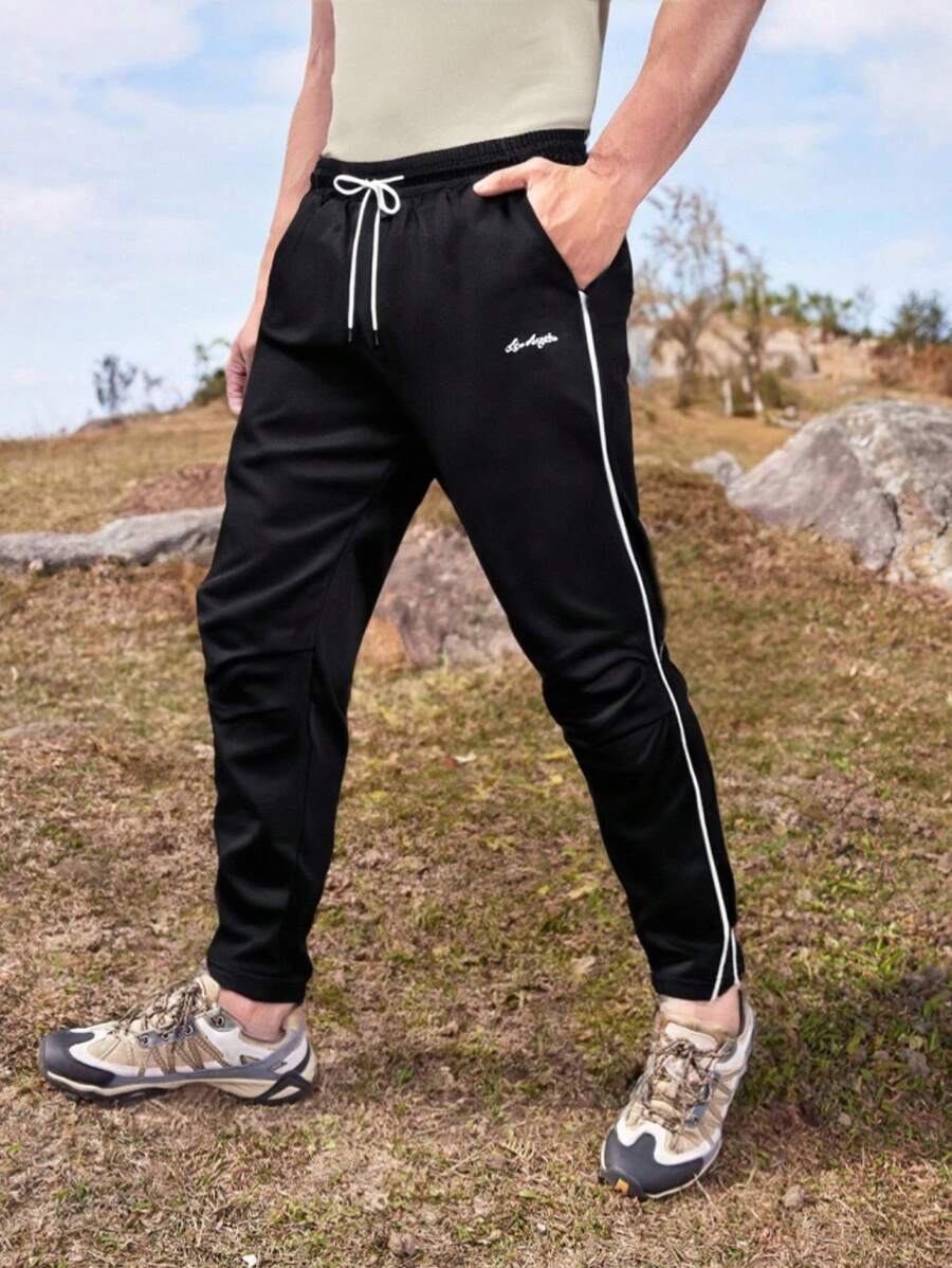 Men's Casual Letter Printed Flowing Sports Pants, Outdoor Wear
