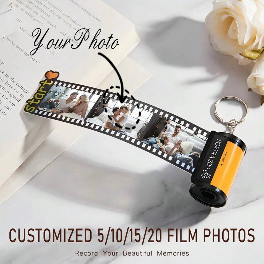 Personalisierter Fotocollage Schlüsselanhänger, Vintage Rollenförmiger Schlüsselanhänger, Jahrestags-Geschenk