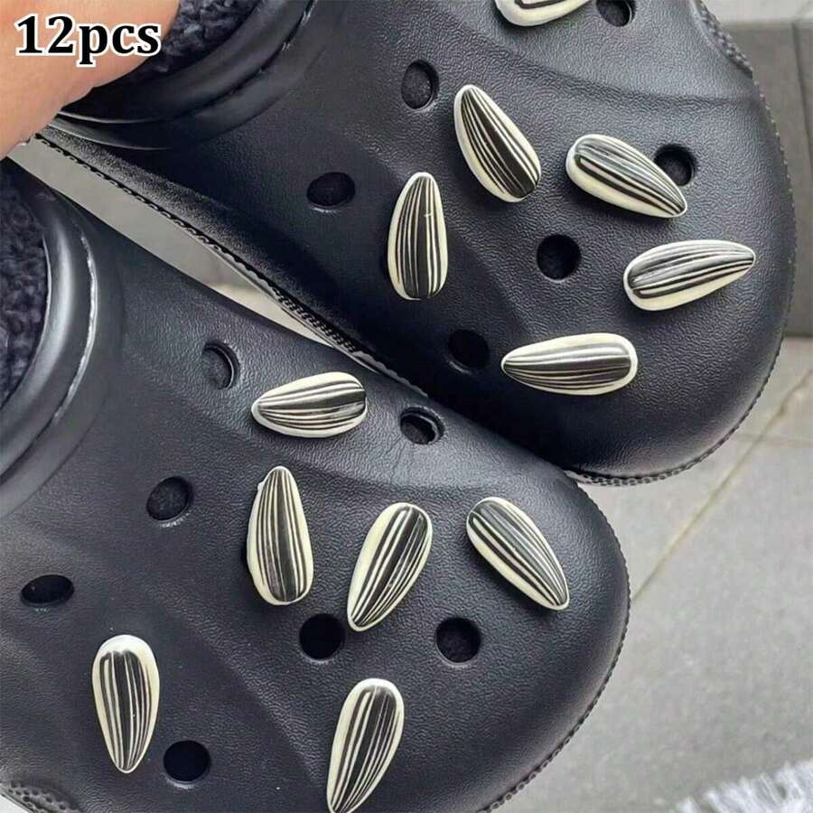 12pcs Funny Sunflower Seeds Fashion DIY Shoe Charms, Detachable Decor For Women Casual Sandals & Clogs, Suitable For Daily Wear And Birthday Party Gifts
