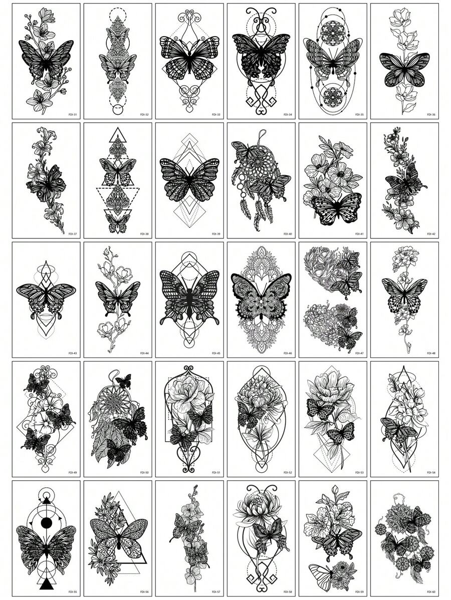 30 vellen creatieve zwarte vlinder tijdelijke tatoeage stickers voor mannen en vrouwen, waterbestendig, geschikt voor arm, gezicht, vinger en nek en overal waar je maar wilt
