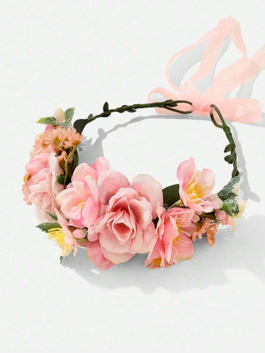 1pc Bohemian Style Fabric Artificial Flower Wreath Headband, For Bride/Bridesmaid Wedding