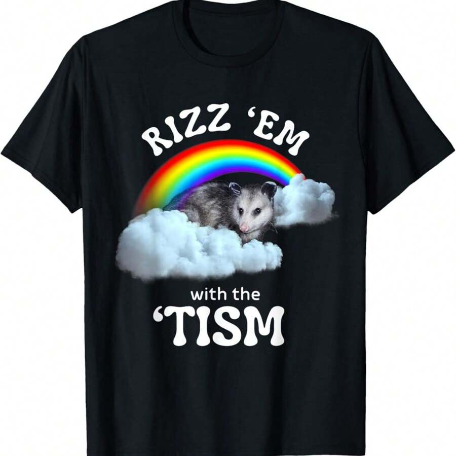 Funny Rizz Em With The Tism Meme Autistic Opossum T-Shirt (2)