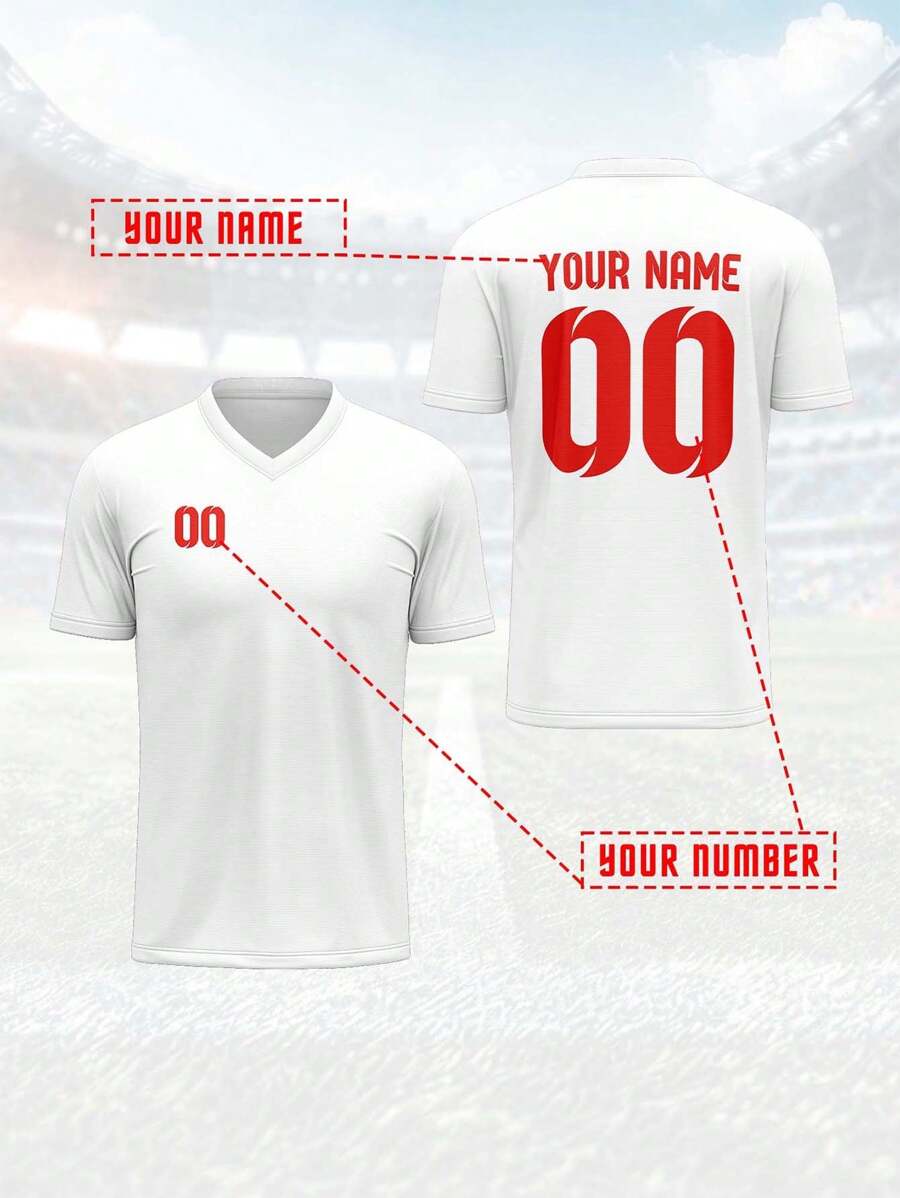 2025 Custom Jersey, 1pc Sports Teamwear & Club Training V-Neck Football Shirt With Front & Back Printed Name, Number & Logo, Comfortable For Daily, Casual, Party & Gathering