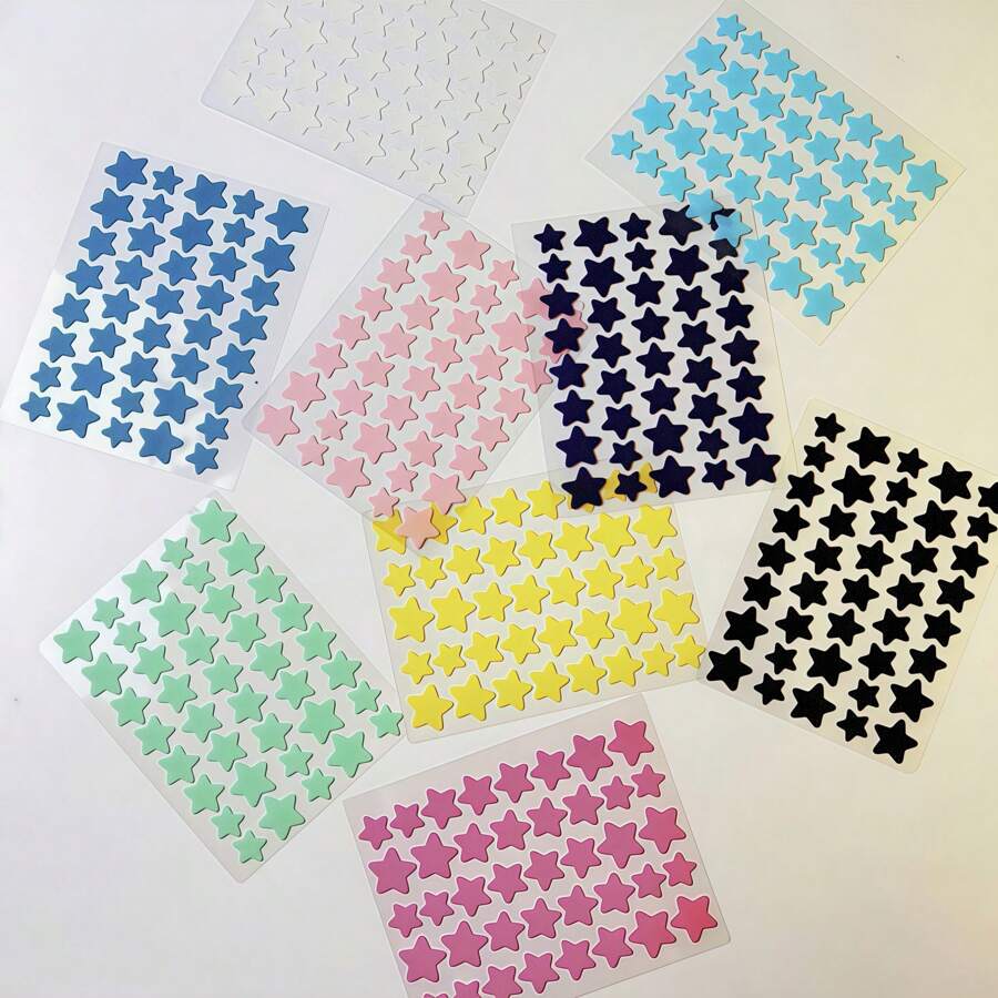 280 pièces/28 pièces Autocollants en gel asymétriques imperméables de forme d'étoile à cinq branches colorés, fournitures scolaires, rentrée des classes