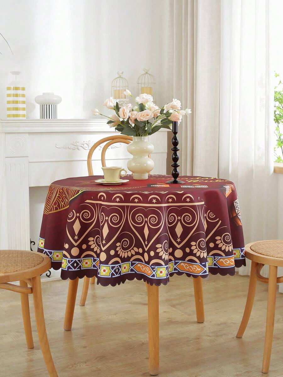 1pc Waterproof And Oil-Resistant Round Tablecloth, Celebration Decor, Modern Digital Print Festive Pattern, Indoor/Outdoor Table Setting