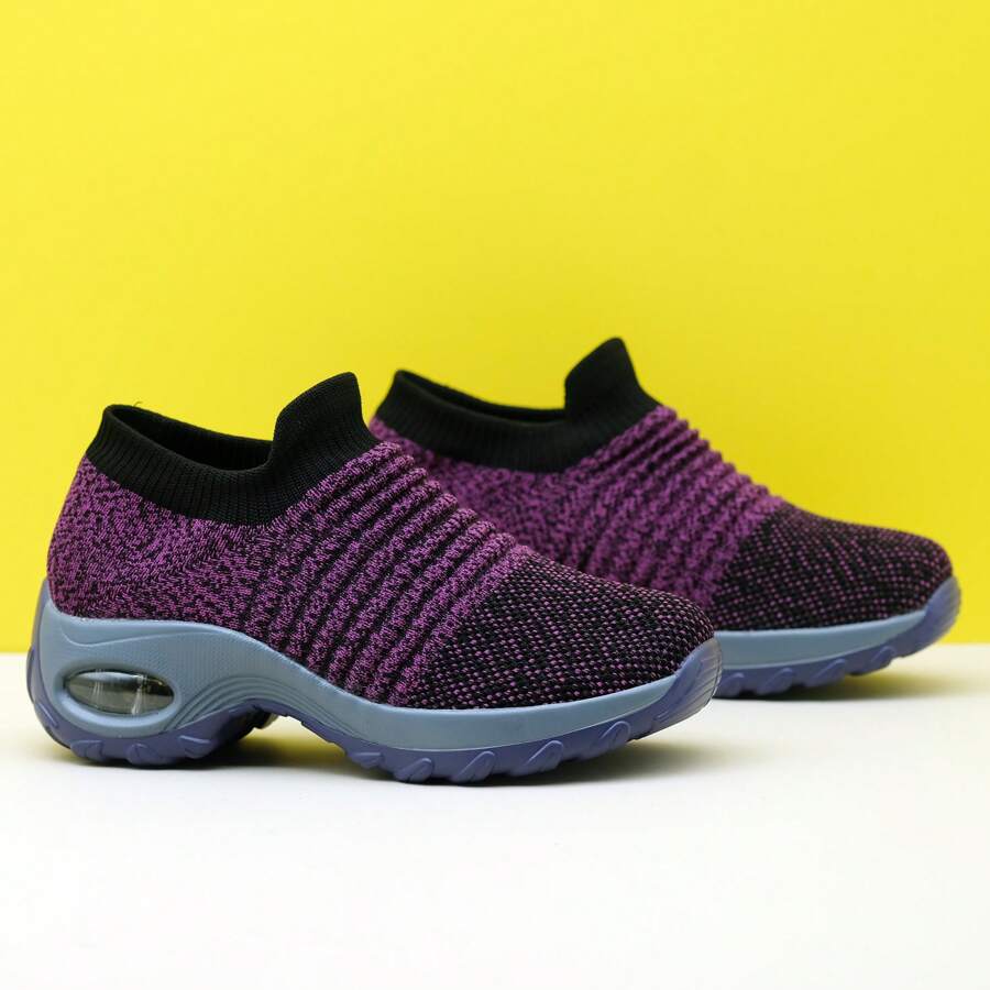 Dames Rode Regenboog Gestreepte Luchtkussen Veterschoen Schokabsorberende Casual Sport Gebreide Sokken Schoenen, Dansschoenen