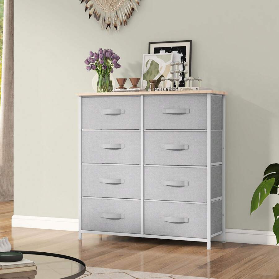 Commode à 8 tiroirs en tissu, meuble de rangement pour chambre, cadre en métal, pour canapé, salon, gris foncé