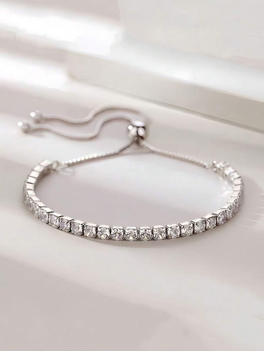 1pc Moda Minimalista Strass Decoração Ajustável Cordão Pulseira, Adequado Para Mulheres Diário, Festival, Festa Usar