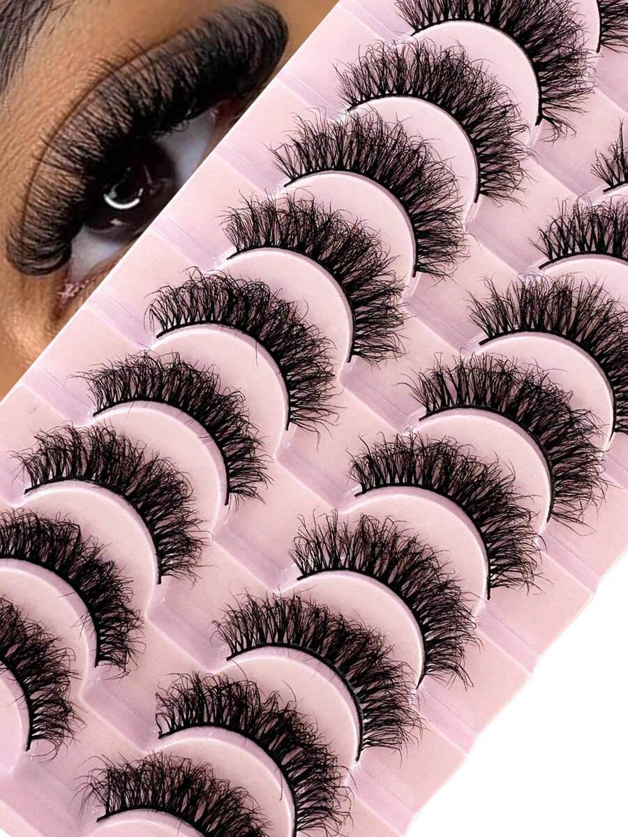 HBZGTLAD 10pcs/Pack Natural Full Wispy Cat Eye Lash Extensions, 5D Fluffy Long Thick False Eyelashes, Soft Criss-Cross Fiber Lashes, Natural Lash Enhancer For Makeup