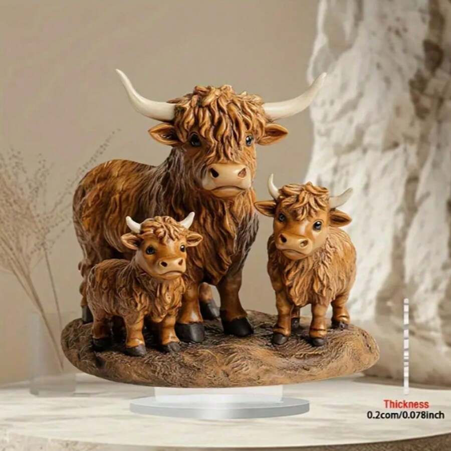 1 Piece, 2D Flat Acrylic Highland Cow Decoration Ornament, Bohemian Style, Very Suitable For Home, Office Or Coffee Shop Desktop Display, Holiday Decoration