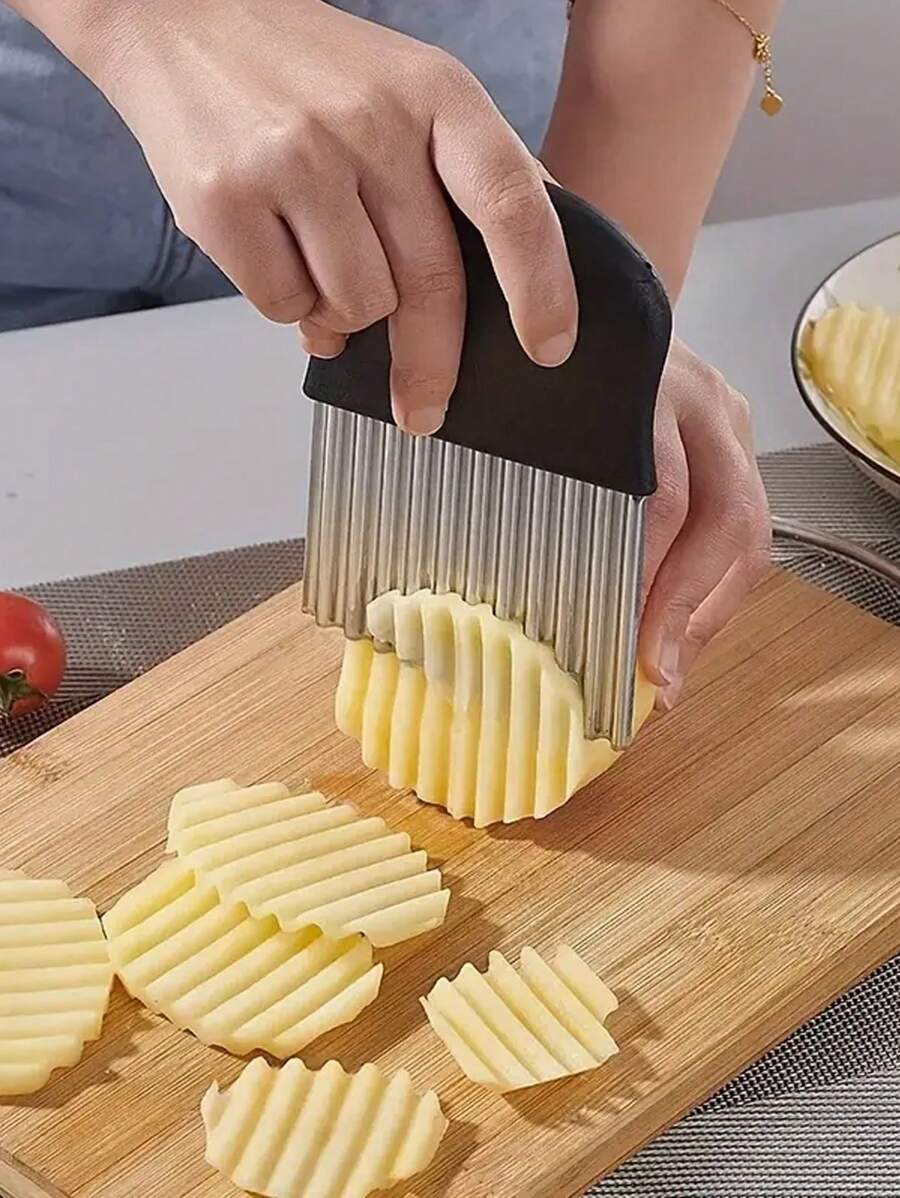 2pcs Stainless Steel Wave Cutter, Versatile Potato Radish Vegetable Chip Cutter, Food Safe Kitchen Tool, Universal Fit, Manual Operation