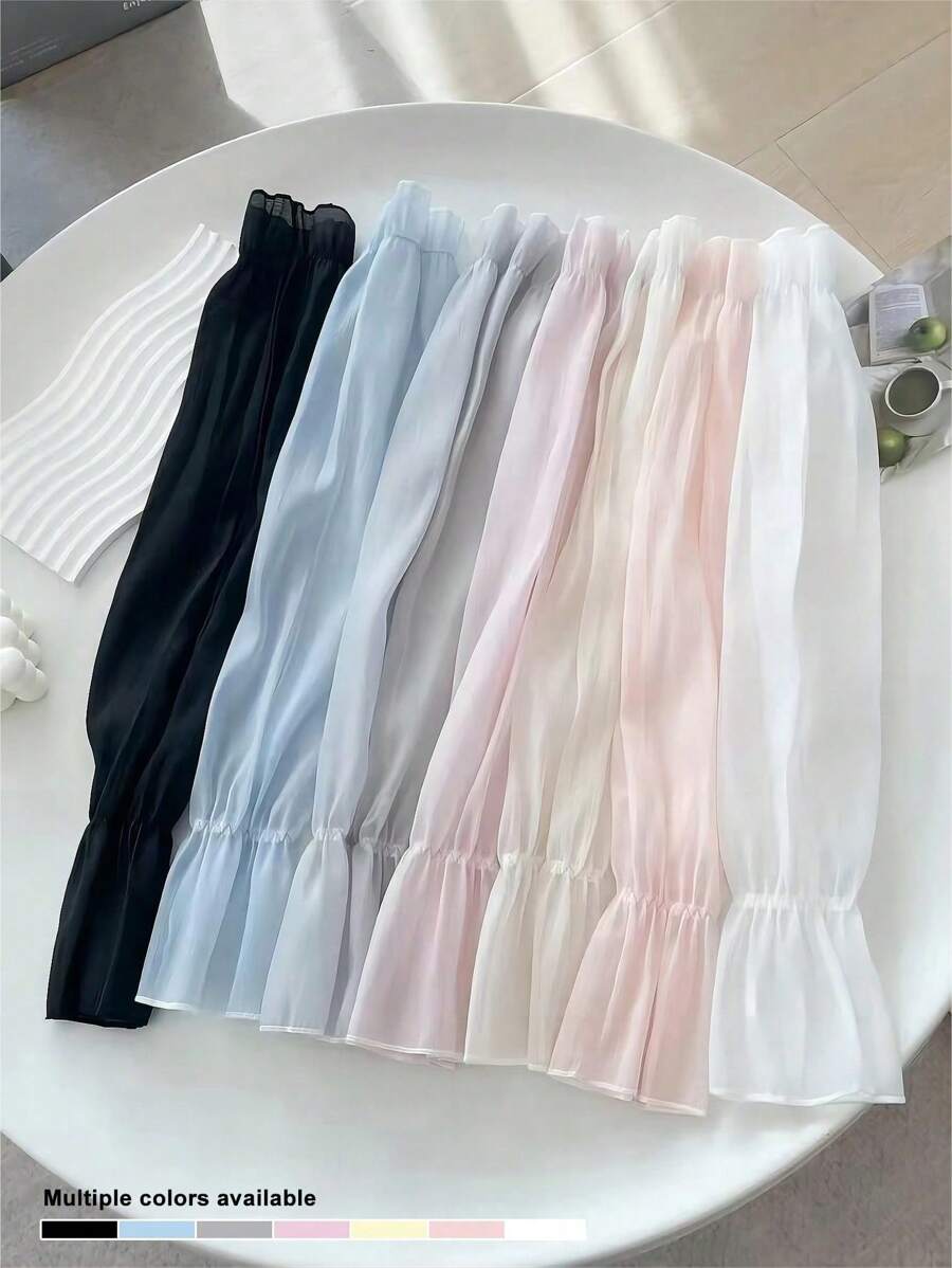 1 Pair Women's Plain Color Casual Street Elegant Polyester Quilted Wrinkle Arm Sleeve Without Decor Super Thin UV Protection For Beach, Night Out, Casual, Holiday, Sports, Party, Daily Use, Suitable For Spring, Summer, Autumn